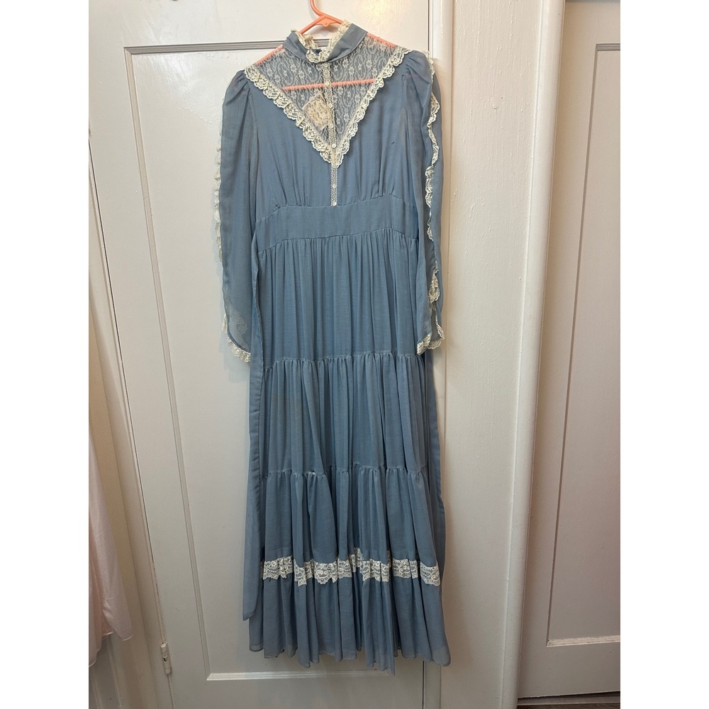 VTG 80's Gunne Sax Jessica San Francisco Blue Lace Prairie Maxi Dress 13 prom